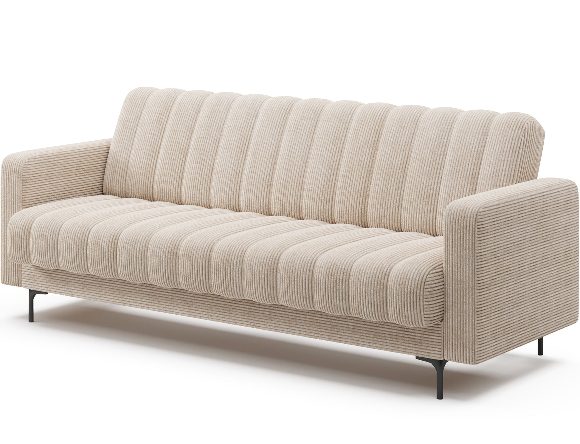 Nowoczesna sofa Roneyy Jarell 18 beżowa – widok z boku na tapicerkę i czarne plastikowe nogi