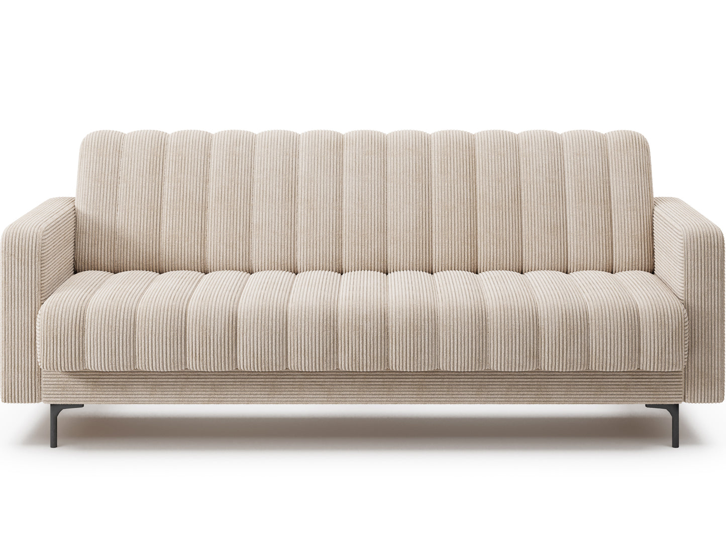 Beżowa sofa Roneyy Jarell 18 z welurowym obiciem i pionowymi przeszyciami – nowoczesny design do salonu