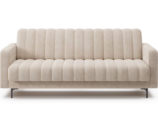 Beżowa sofa Roneyy Jarell 18 z welurowym obiciem i pionowymi przeszyciami – nowoczesny design do salonu