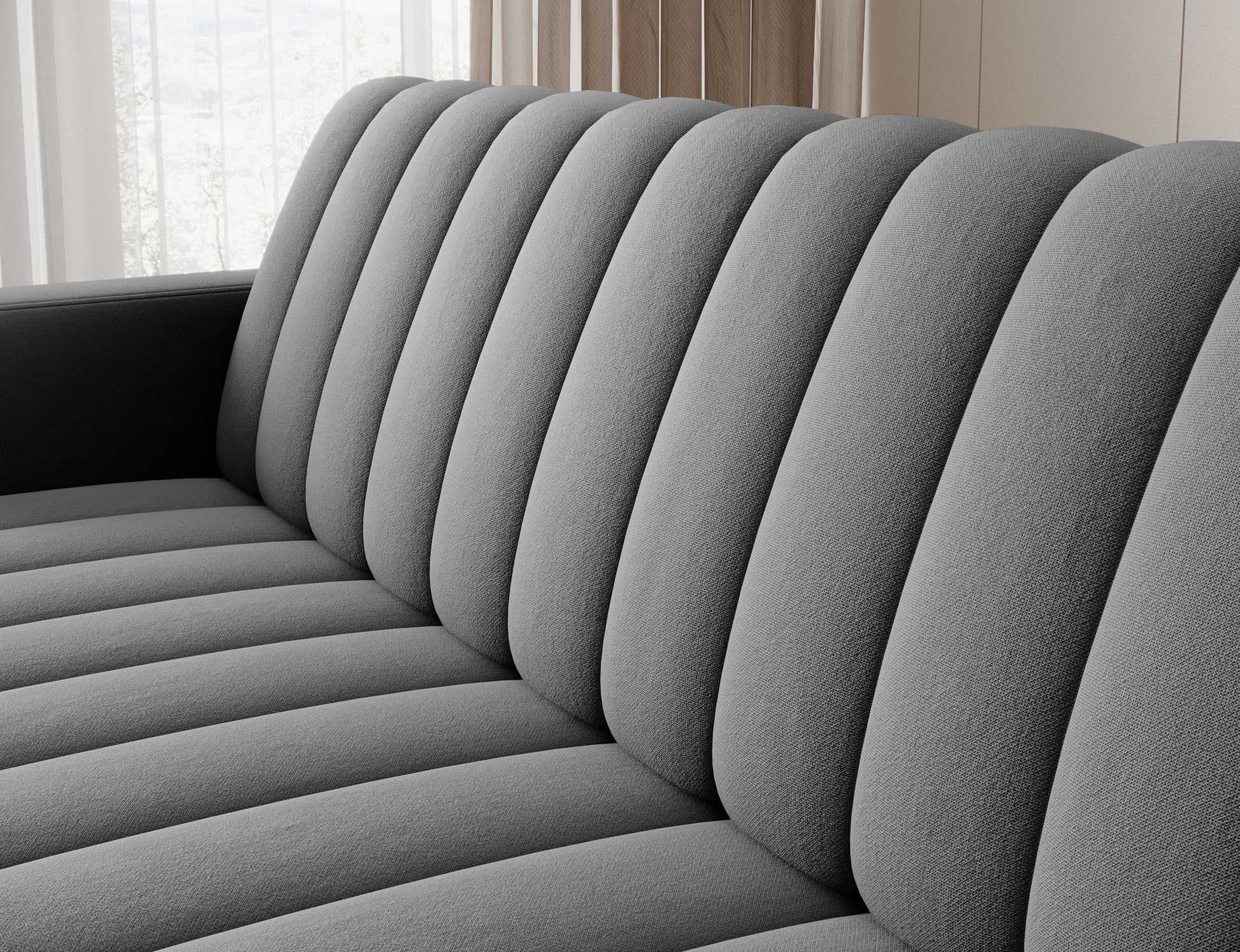 Oparcie wersalki Roneyy Sola 06 w kolorze szarym – eleganckie przeszycia i komfortowe wyprofilowanie do codziennego relaksu.