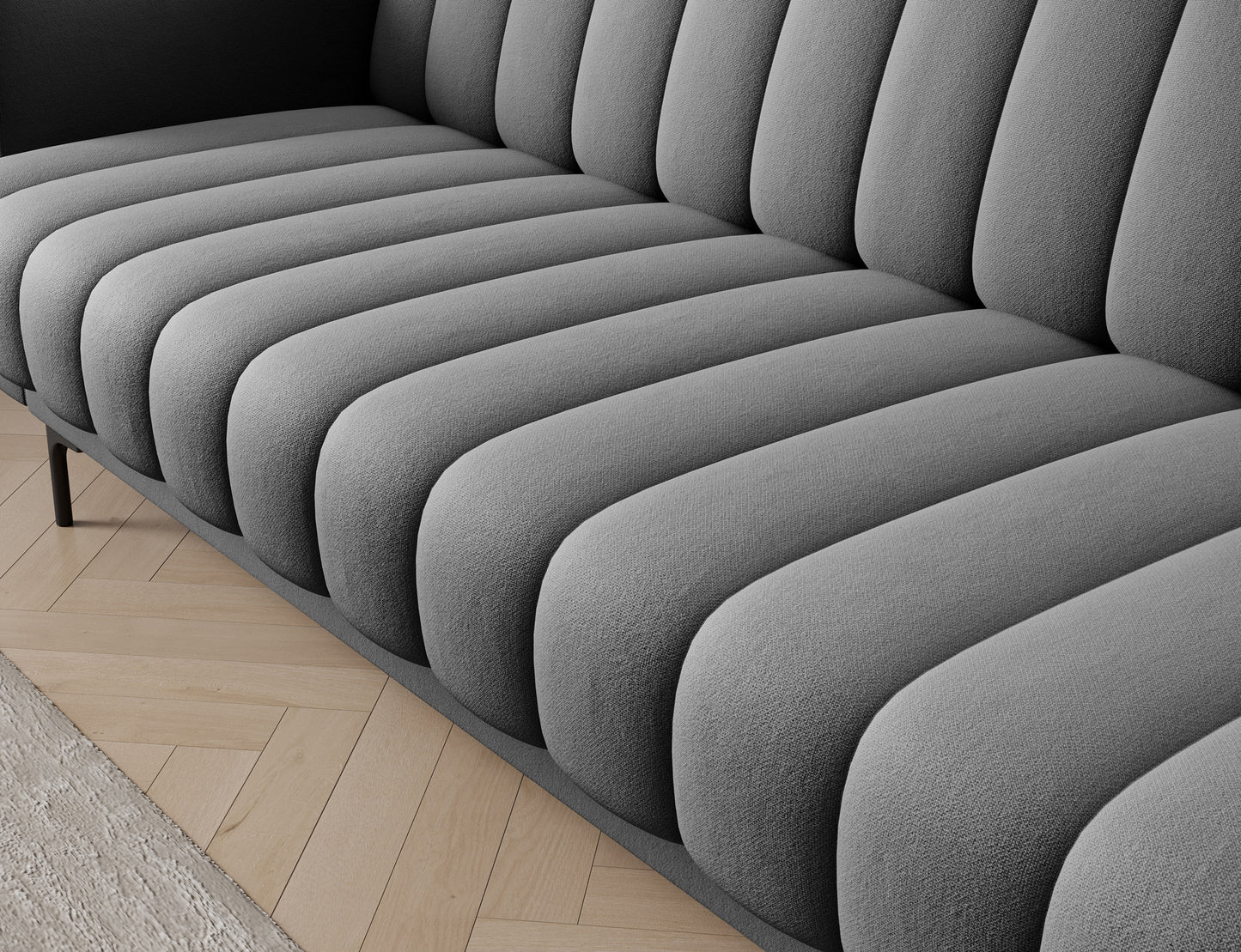 Pikowane oparcie wersalki Roneyy Sola 06 w kolorze szarym – eleganckie przeszycia i komfortowe wyprofilowanie do codziennego relaksu.