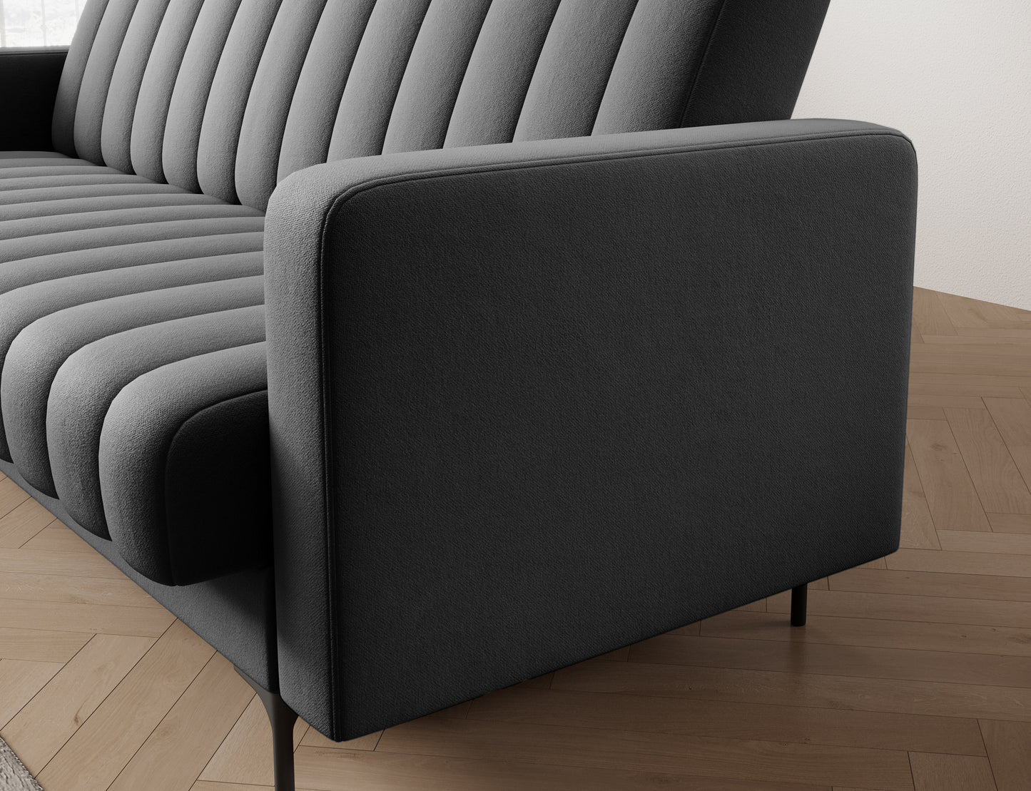 Szary podłokietnik wersalki Roneyy Sola 06 – zaokrąglona forma, miękkie wykończenie i design dopasowany do nowoczesnych wnętrz.