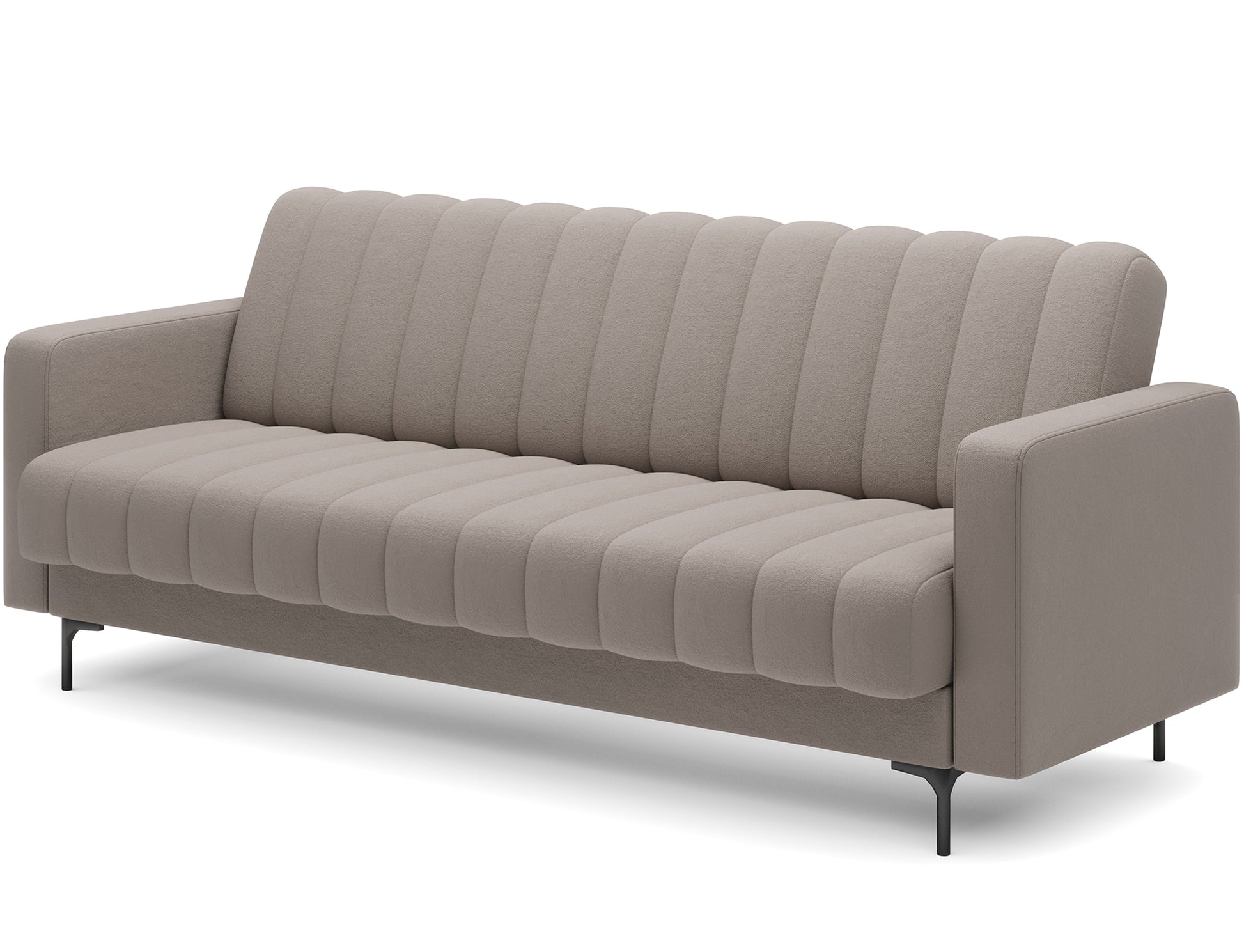 Wersalka Roneyy Sola 18 beżowa – elegancka sofa z pionowymi przeszyciami, nowoczesny design, funkcja spania i pojemnik na pościel.