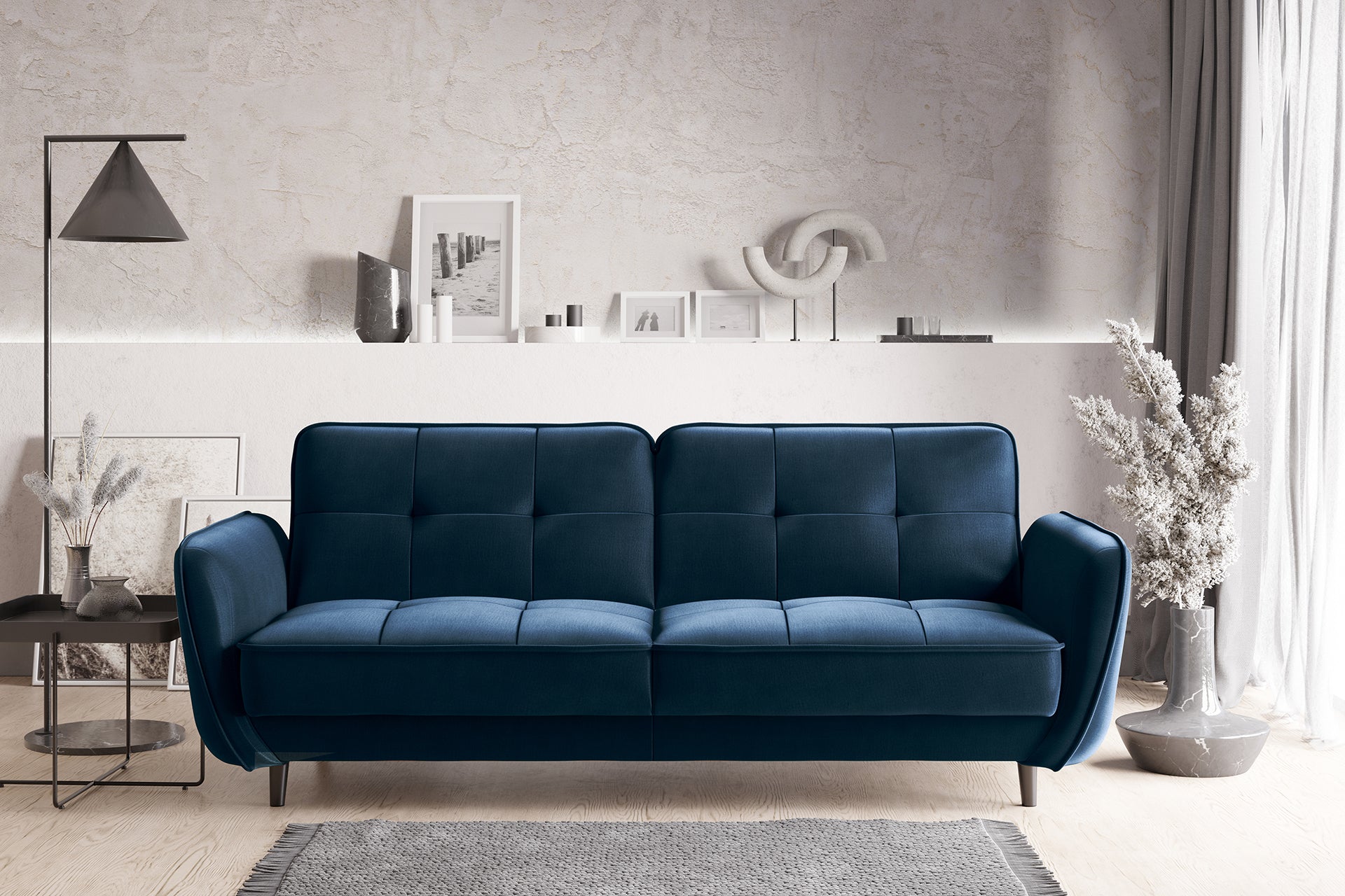 Sofa rozkładana Bellis z funkcją spania w kolorze ciemny petrol w aranżacji salonu
