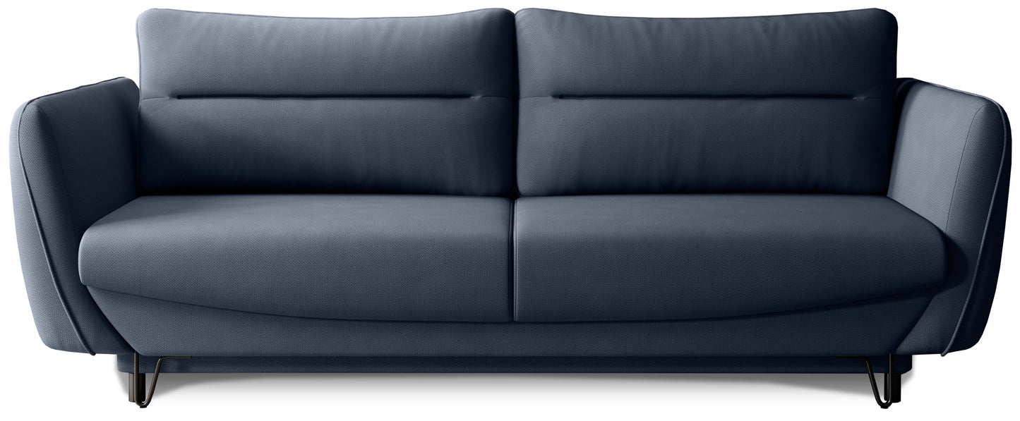 Granatowa sofa Silva obita tkaniną Poco 40, z miękkim siedziskiem, dużymi poduszkami oparciowymi i eleganckim wykończeniem, pasująca do nowoczesnych i klasycznych wnętrz.