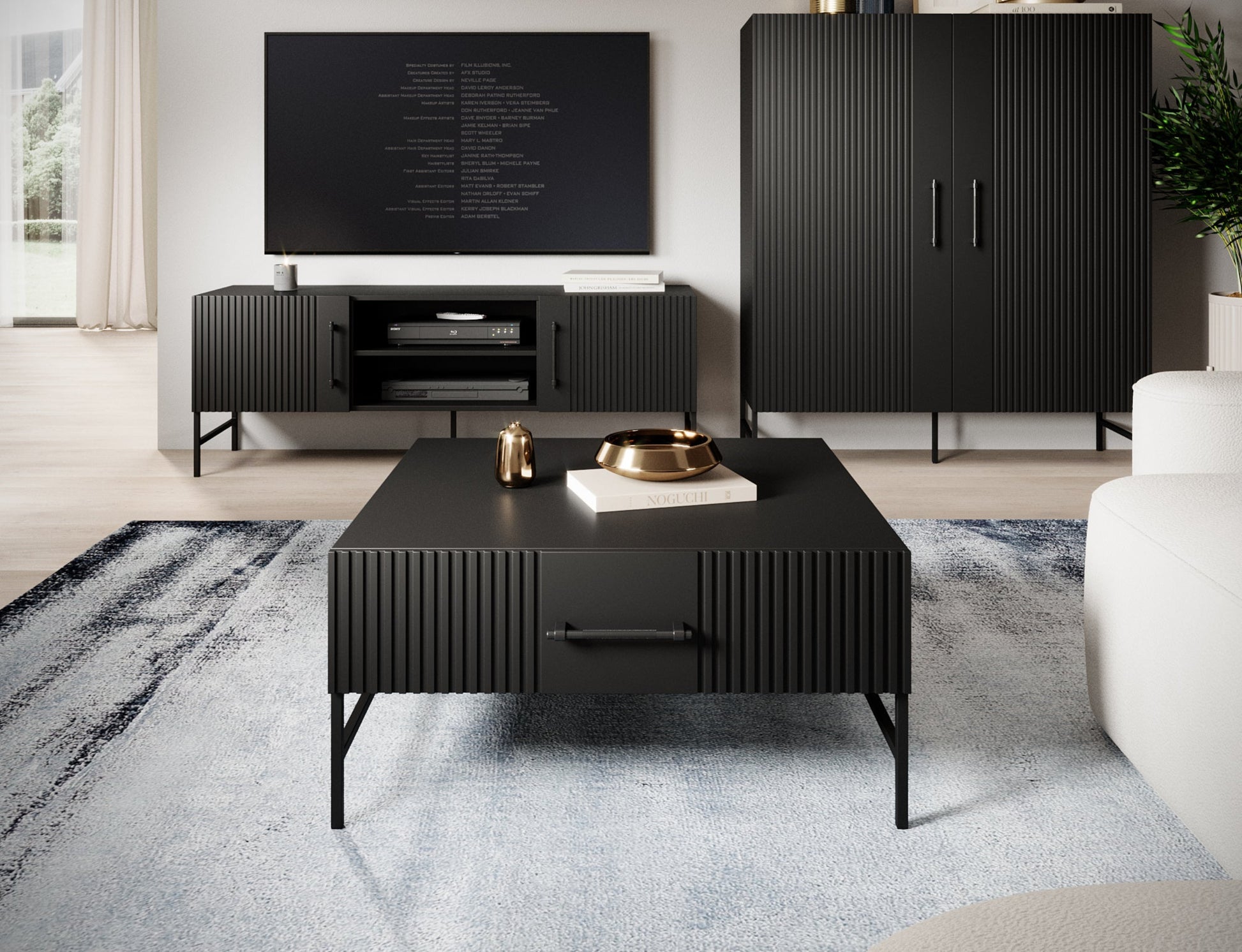 Stolik kawowy Raftt z zamkniętymi frontami – nowoczesny design, eleganckie wykończenie i praktyczne rozwiązania do salonu.