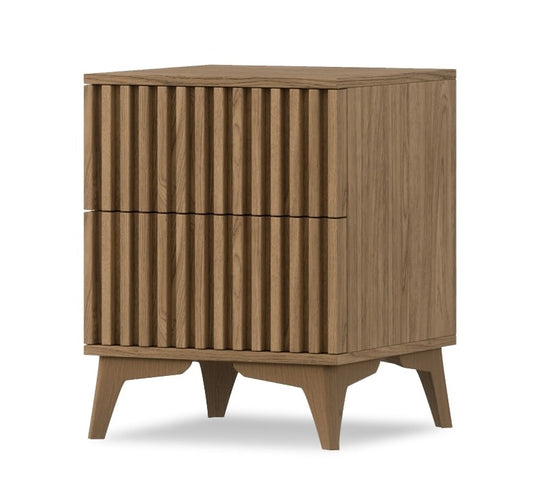 Stolik nocny Entsian – packshot z lamelowym frontem w dębie artisan.