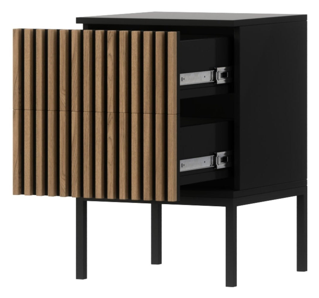 Meorati – wysunięte dwie szuflady, prowadnice kulkowe; detal funkcji.