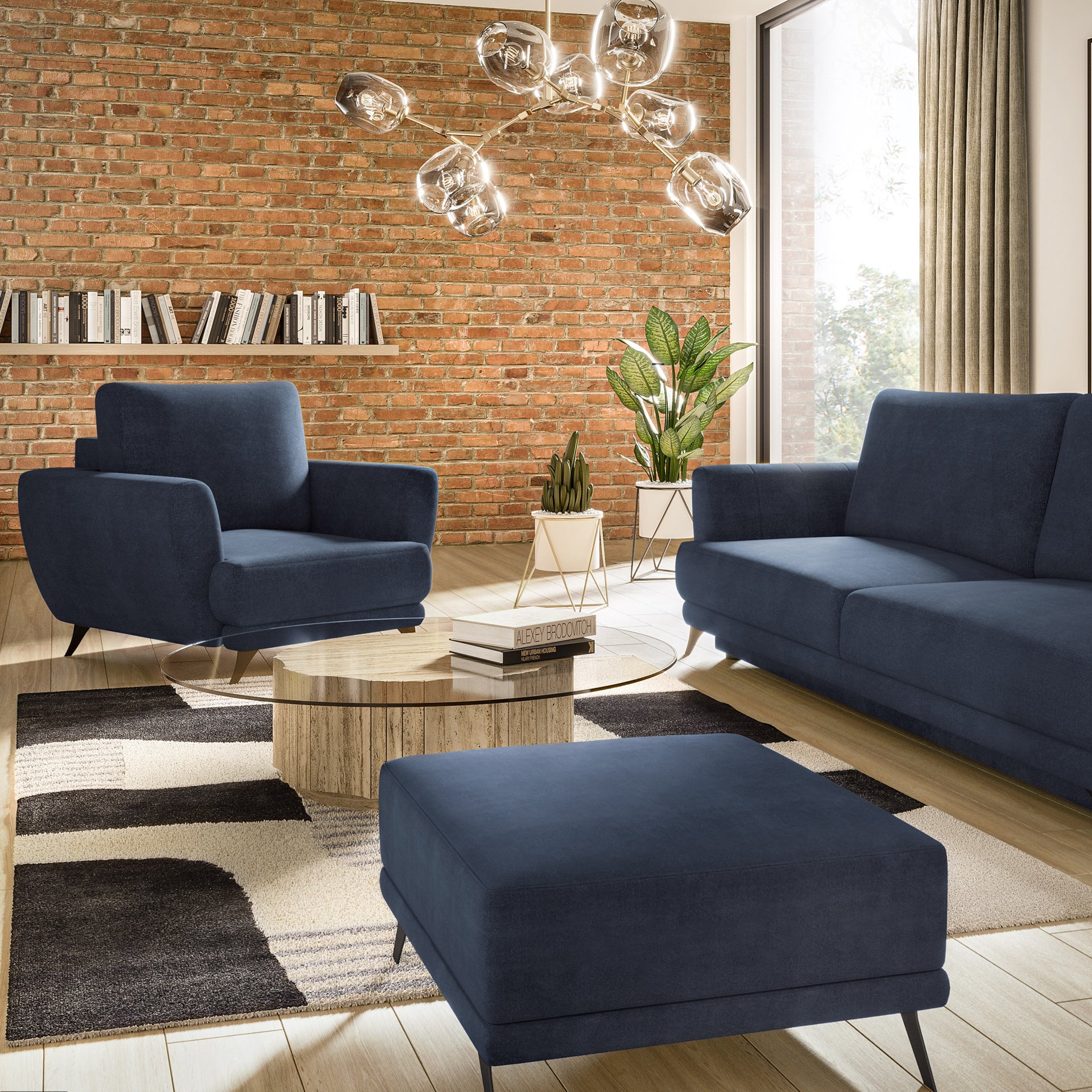 Pufa Megis Lukso 40 w ciemnogranatowym kolorze została wykonana z przyjemnej w dotyku tkaniny. Designerski wygląd podkreśla elegancki charakter nowoczesnego wnętrza.