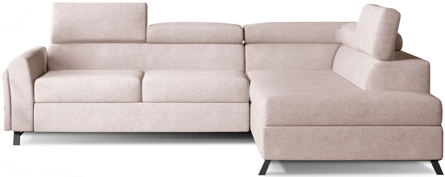 Model Kairos prawy Soro 83 w kolorze jasnoszarym to funkcjonalna sofa narożna do pokoju dziennego, która łączy neutralną tapicerkę, komfortowy układ i nowoczesny wygląd.