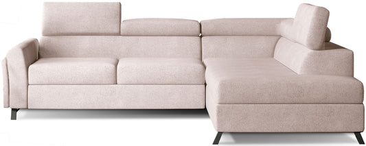 Model Kairos prawy Soro 83 w kolorze jasnoszarym to funkcjonalna sofa narożna do pokoju dziennego, która łączy neutralną tapicerkę, komfortowy układ i nowoczesny wygląd.