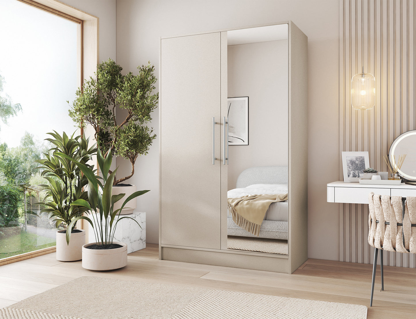 Szafa Alarica kaszmir z lustrem w lekkim skosie – elegancki design i funkcjonalność w nowoczesnym wydaniu