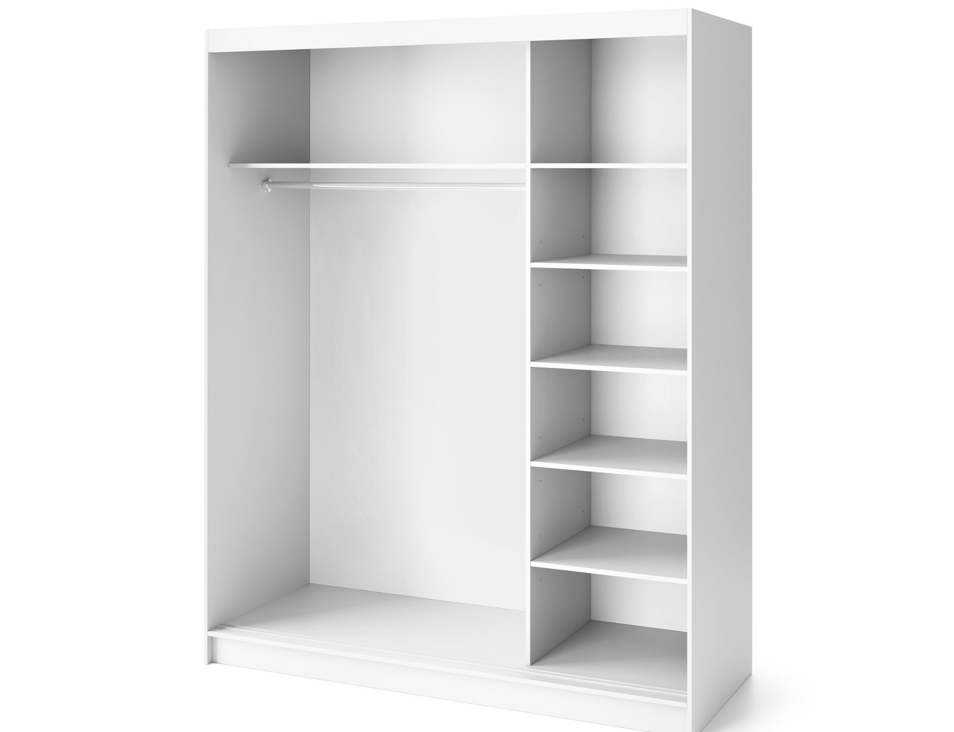 Przesuwna szafa Biancco III biała z ryflowanym frontem i dużym lustrem, widok prezentujący przestronną konstrukcję.