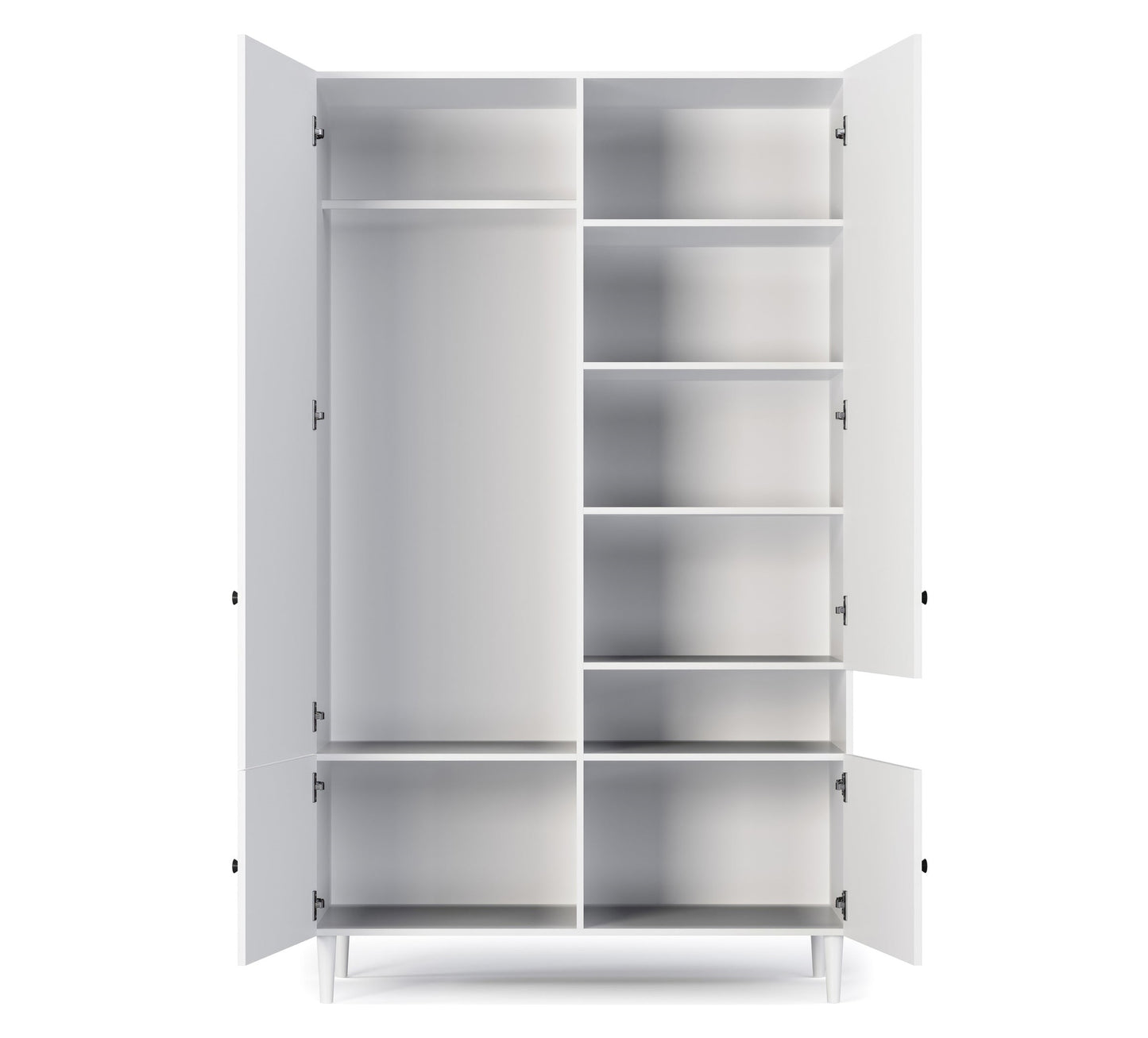 Układ wnętrza szafy Dullum z licznymi półkami i drążkiem do wieszania ubrań, idealny do przechowywania garderoby.