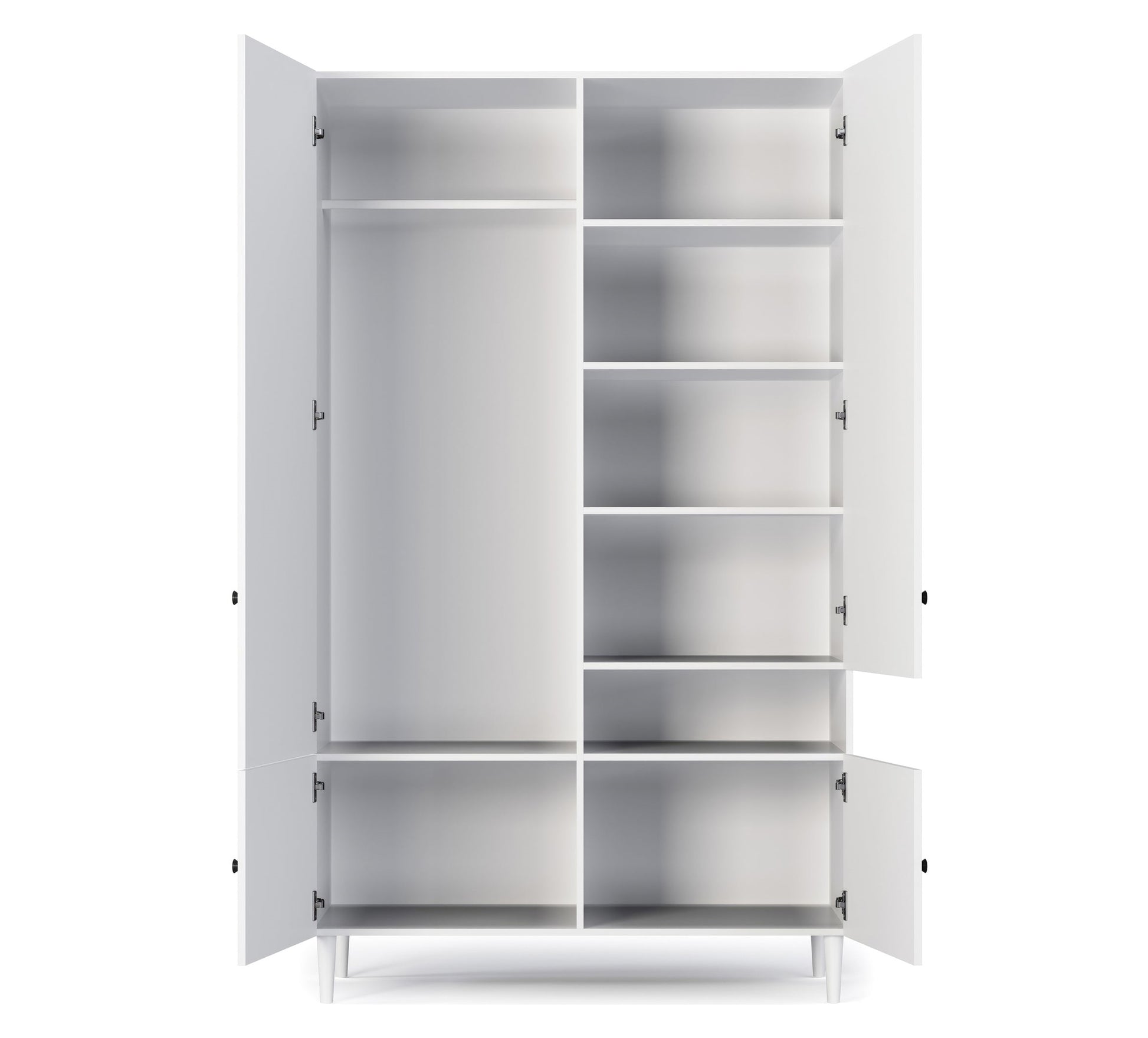 Układ wnętrza szafy Dullum z licznymi półkami i drążkiem do wieszania ubrań, idealny do przechowywania garderoby.