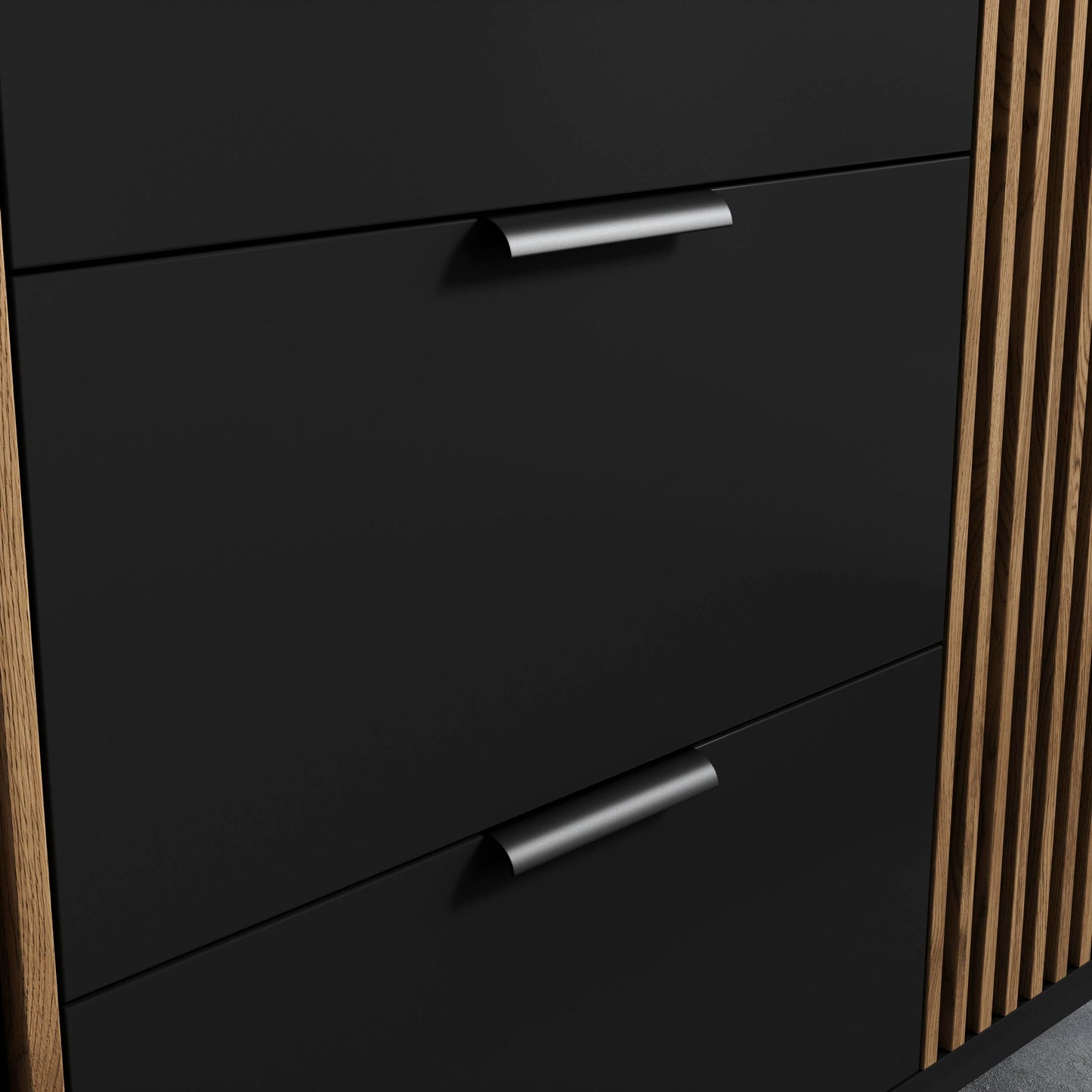 Wnętrze szafy Meorati – półki, drążki i dwie szuflady.