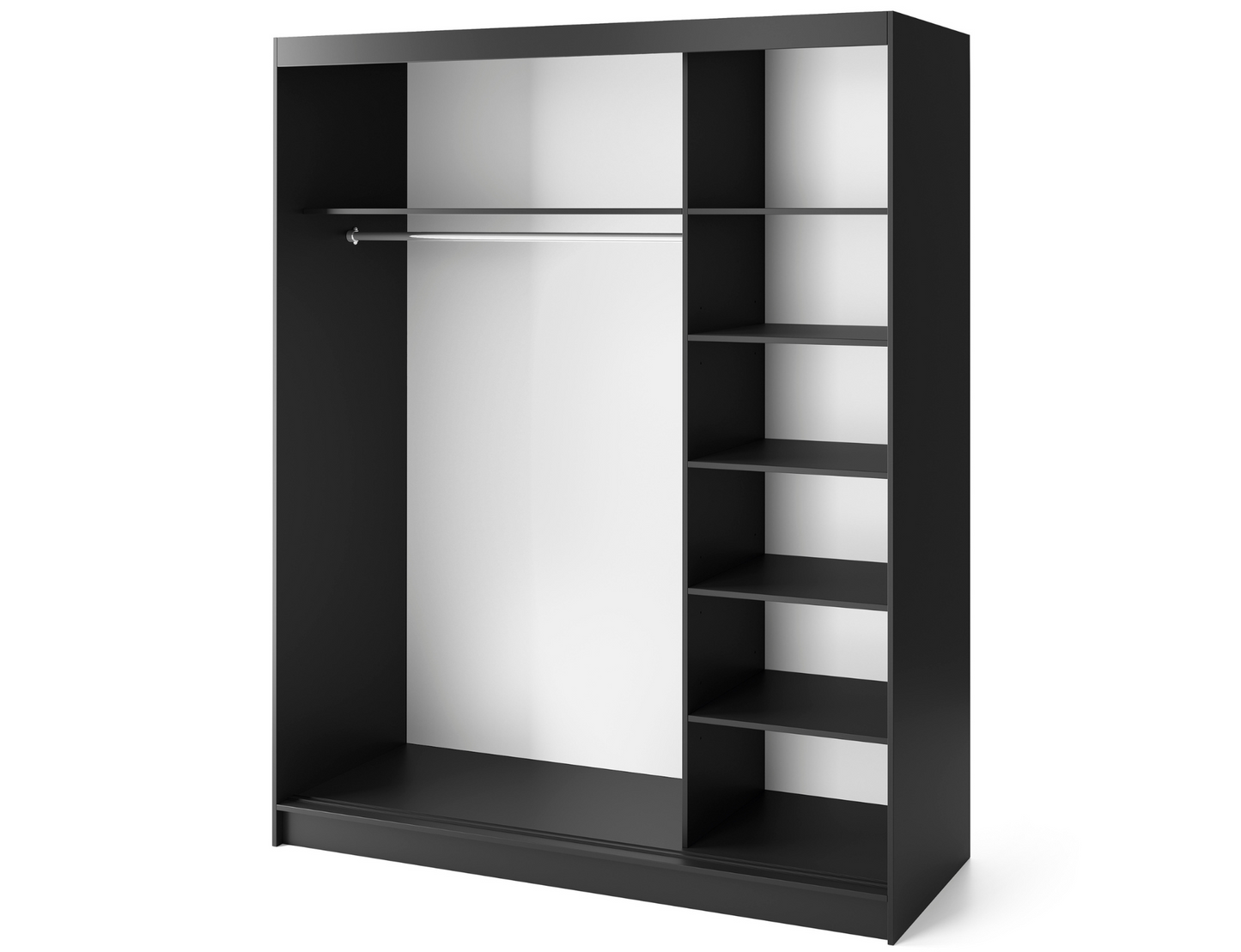 Szafa Prescco III czarna, przesuwne drzwi z ryflowanym wykończeniem, designerski styl.