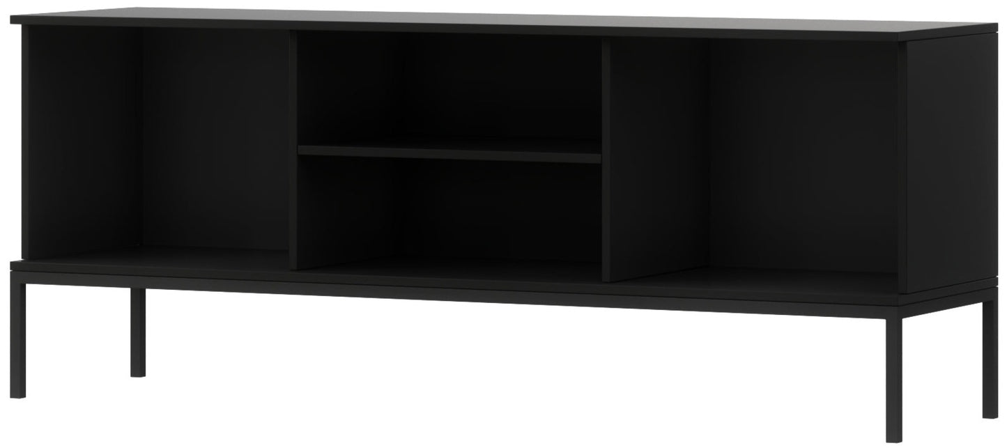 Szafka RTV Meorati w czarnym wykończeniu, front – ekspozycja.