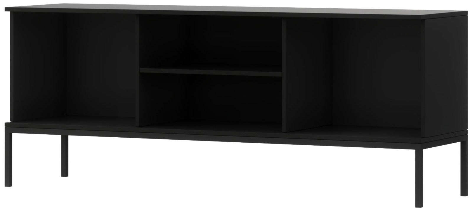 Szafka RTV Meorati w czarnym wykończeniu, front – ekspozycja.