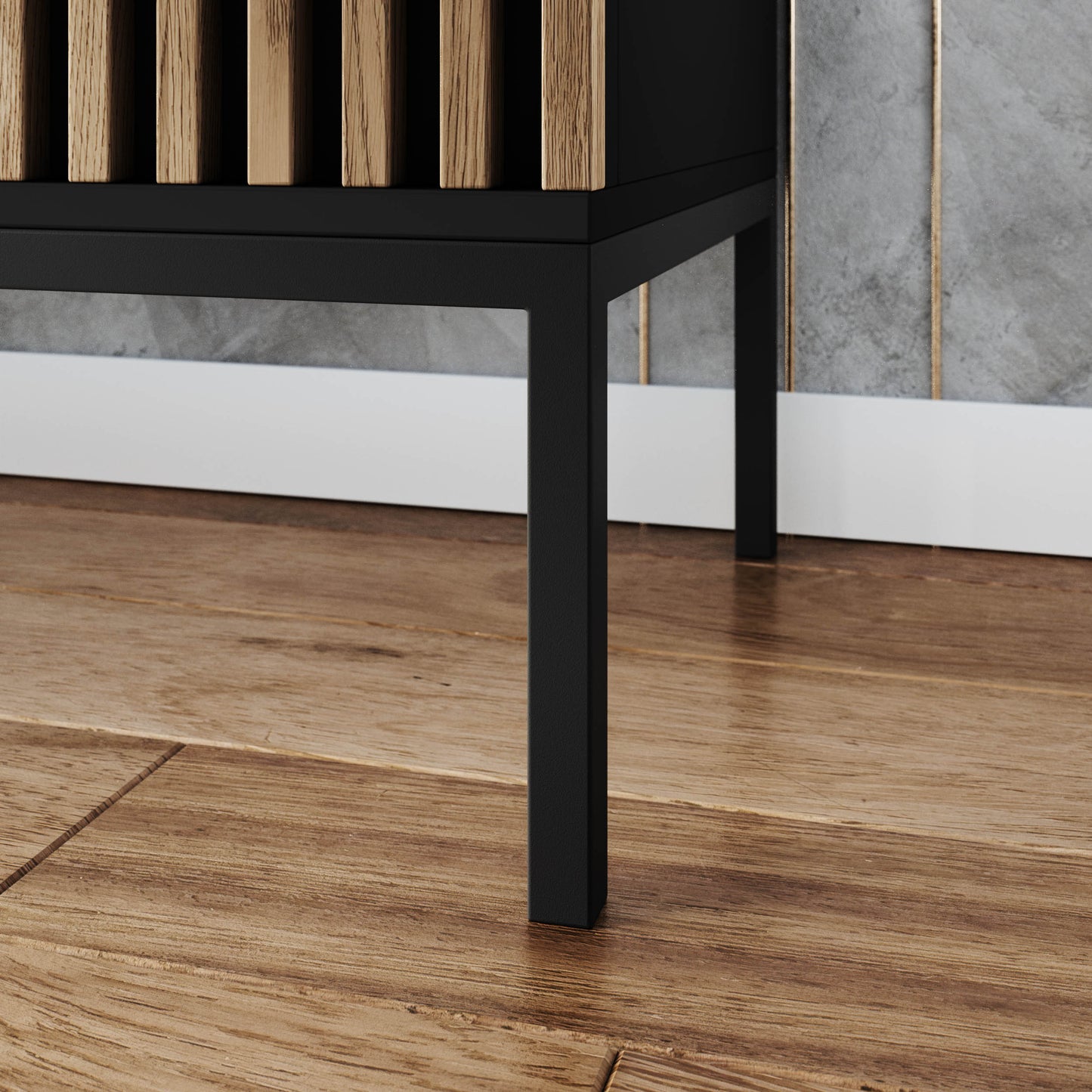 Noga i cokół szafki RTV Meorati, czarne wykończenie.