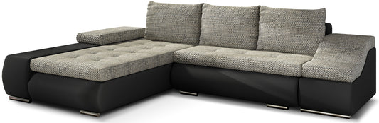 Szaro-czarna sofa narożna Ontario wykonana z materiałów Berlin 01 i Soft 11 doskonale sprawdzi się w nowoczesnych wnętrzach, zapewniając komfort użytkowania oraz stylowy wygląd podkreślający charakter aranżacji