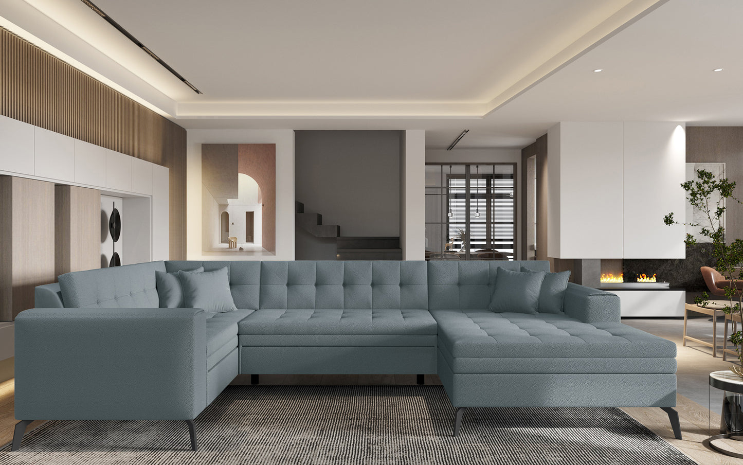 Szara sofa narożna Montez wykonana z materiału Savoi 100 doskonale sprawdzi się w różnych aranżacjach wnętrz, oferując funkcjonalność, wygodę użytkowania oraz estetyczny wygląd dopasowany do nowoczesnych salonów