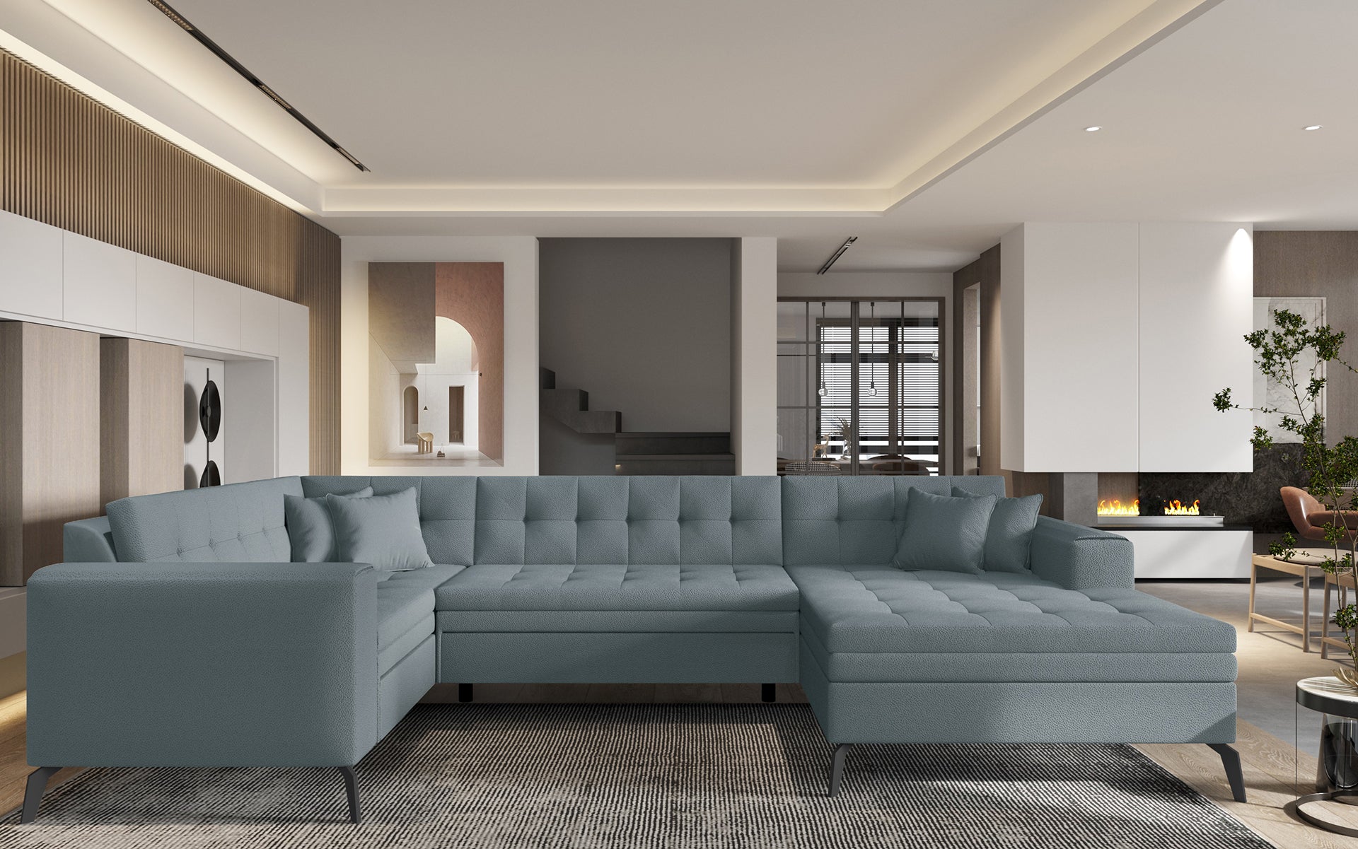 Szara sofa narożna Montez wykonana z materiału Savoi 100 doskonale sprawdzi się w różnych aranżacjach wnętrz, oferując funkcjonalność, wygodę użytkowania oraz estetyczny wygląd dopasowany do nowoczesnych salonów