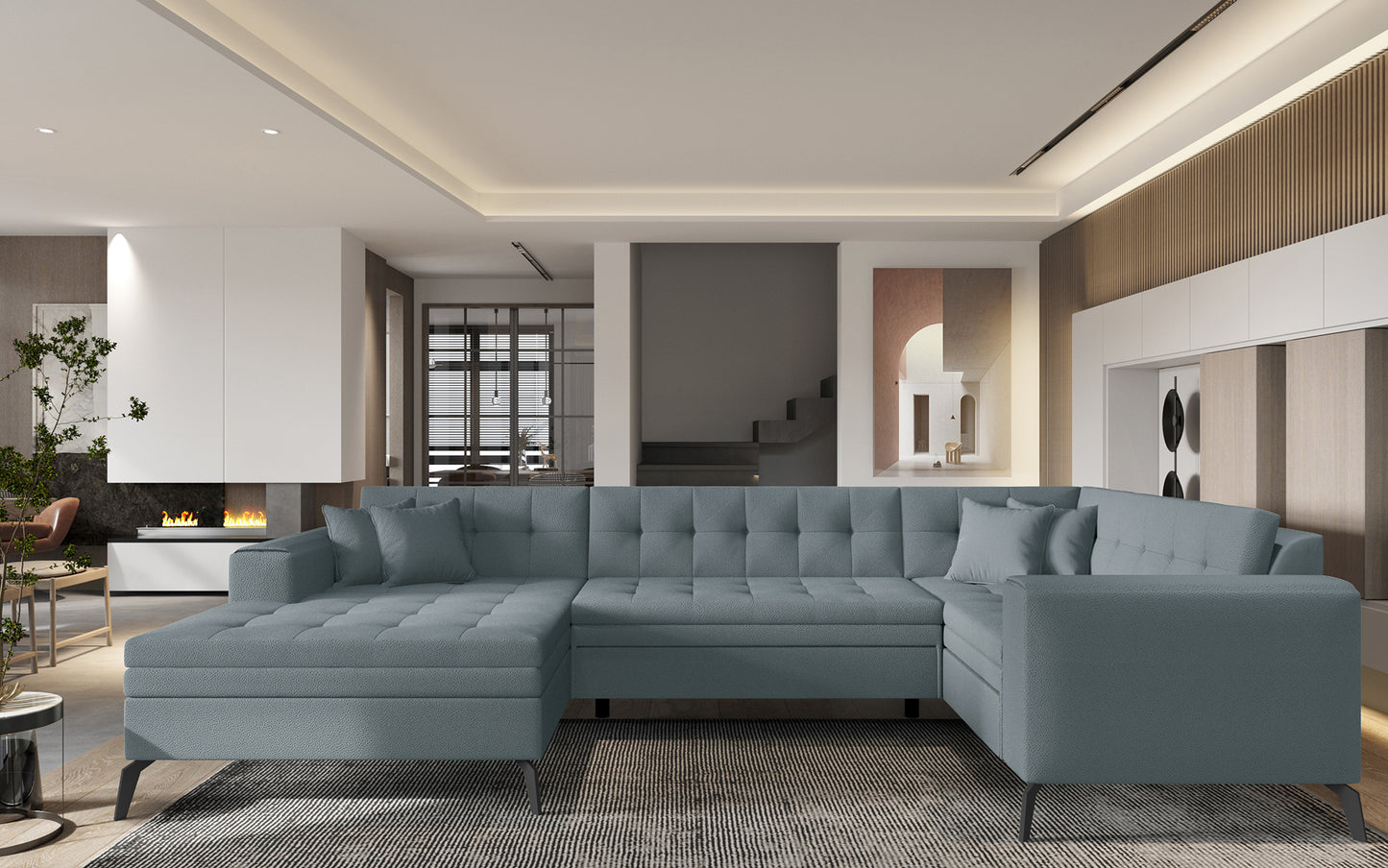 Szara sofa narożna Montez wykonana z materiału Savoi 100 doskonale sprawdzi się w różnych aranżacjach wnętrz, oferując komfortowe siedziska oraz estetyczny design dopasowany do nowoczesnych i klasycznych salonów