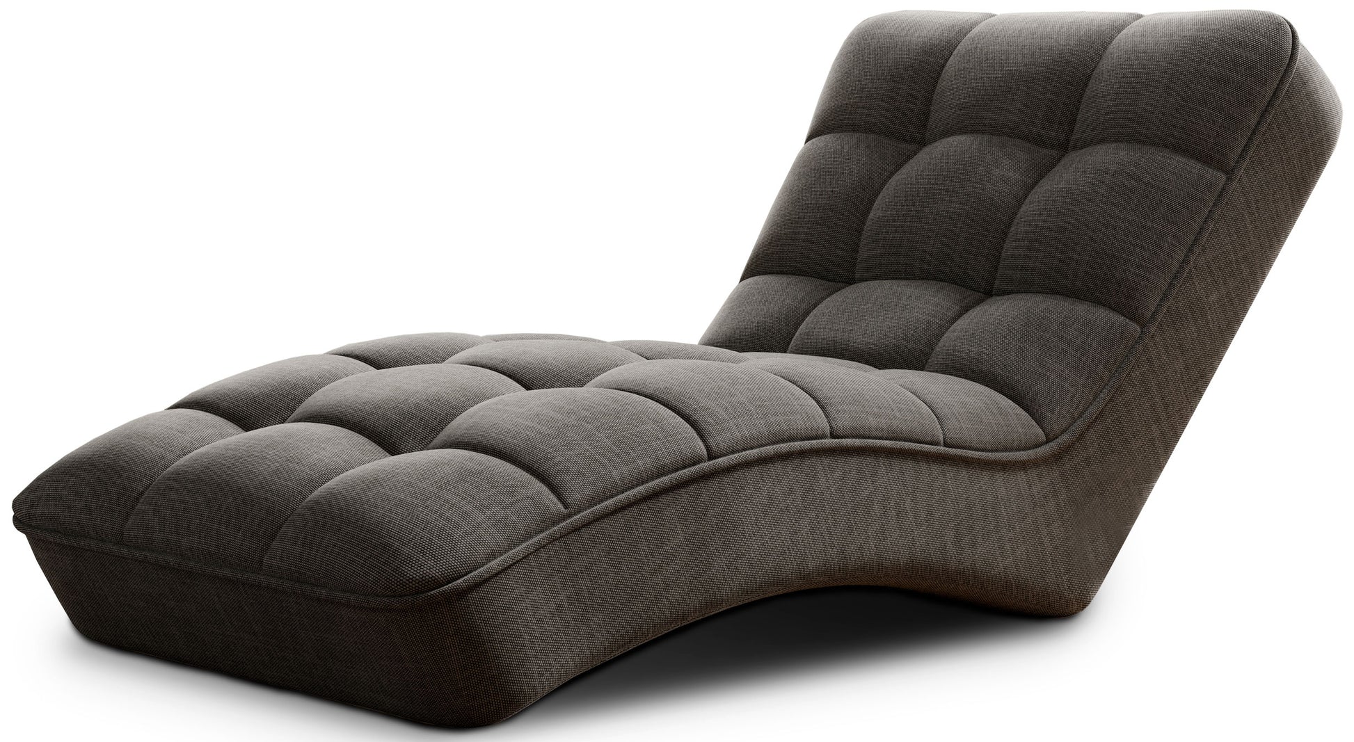 Szezlong Loren w kolorze Flores 04 szary, widok studyjny na białym tle, prezentujący pełną sylwetkę i eleganckie pikowanie mebla.