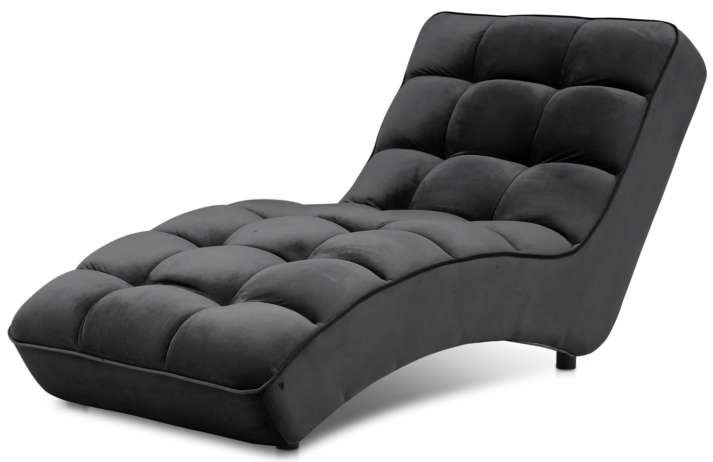 Szezlong Loren w kolorze Loco 10 czarny na białym tle, prezentujący miękkie pikowania i ergonomiczny kształt.