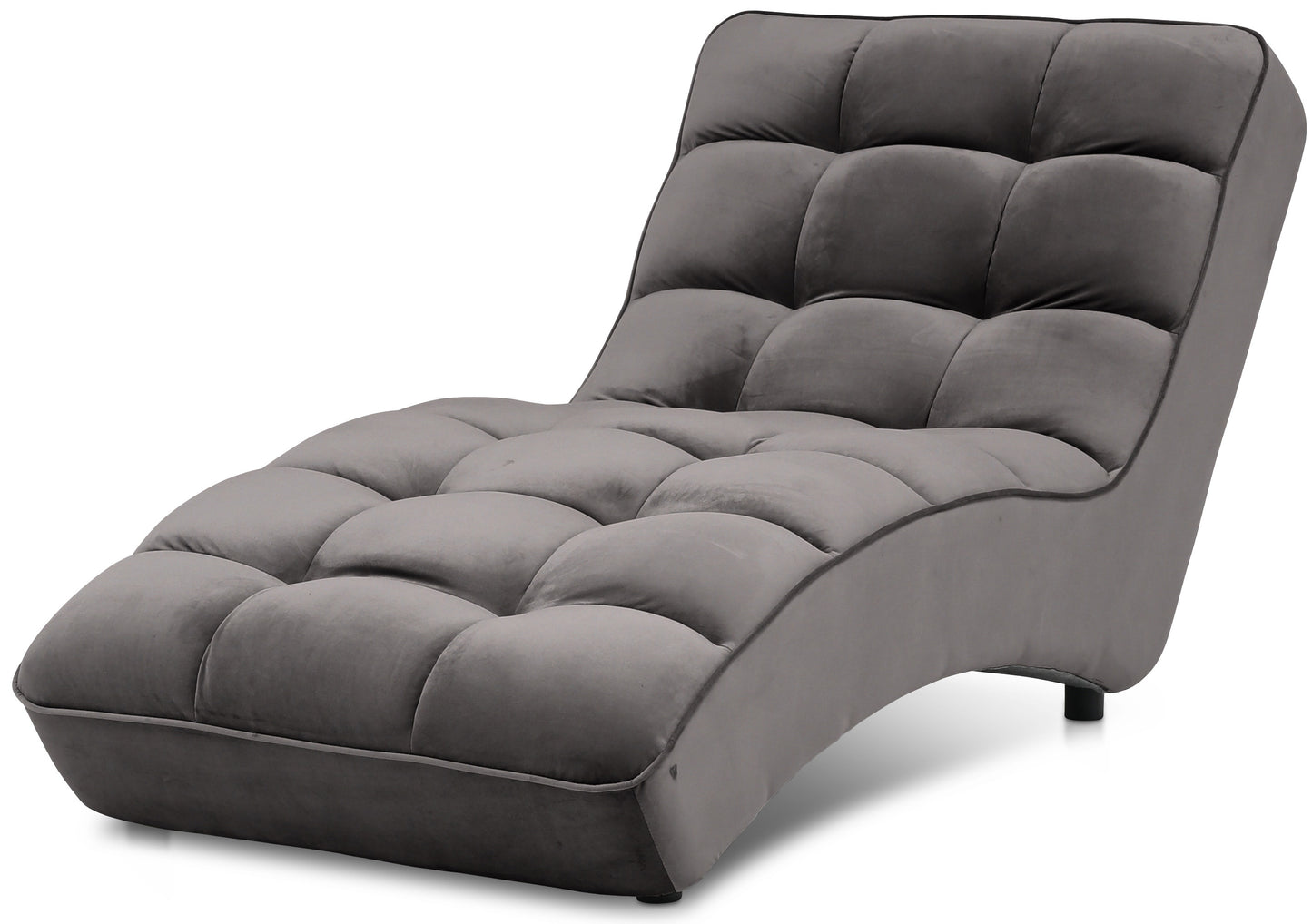 Szezlong Loren w kolorze Riviera 97 (ciemnoszary), sfotografowany na białym tle, prezentujący nowoczesną formę i głębokie pikowania.