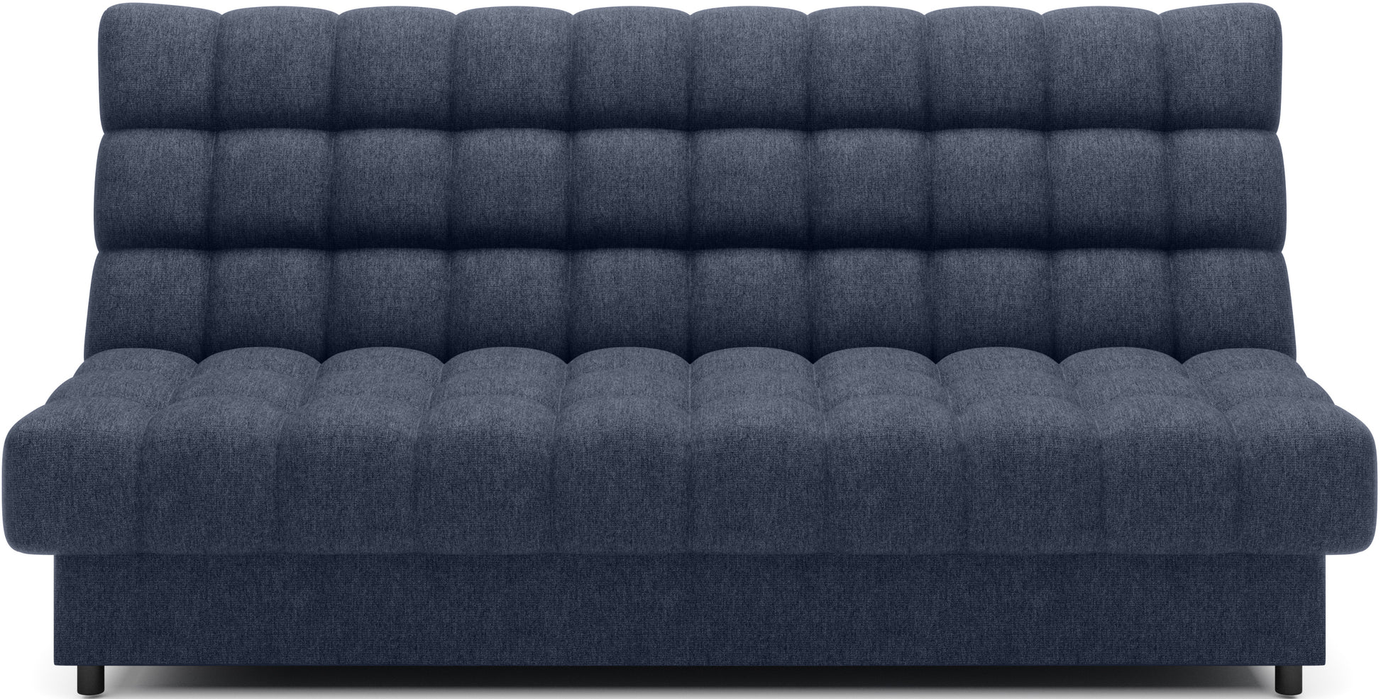 Wersalka Clareta w tkaninie Paolli 40 niebieski, z pikowanym oparciem, nowoczesna sofa do salonu w modnym i eleganckim odcieniu granatu.