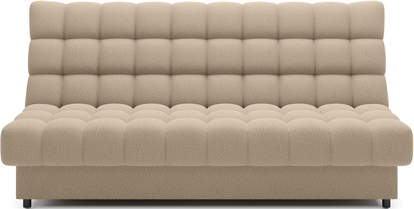 Wersalka Clareta w tkaninie Xillar 18 beżowy, pikowana, nowoczesna sofa do salonu, stylowa i funkcjonalna z wygodnym oparciem.