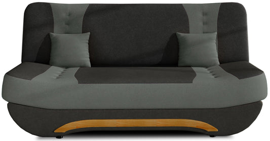 Wersalka Ewa II – widok frontowy, tkanina Alova 04 czarny z szarymi wstawkami Alova 10, listwa dekoracyjna