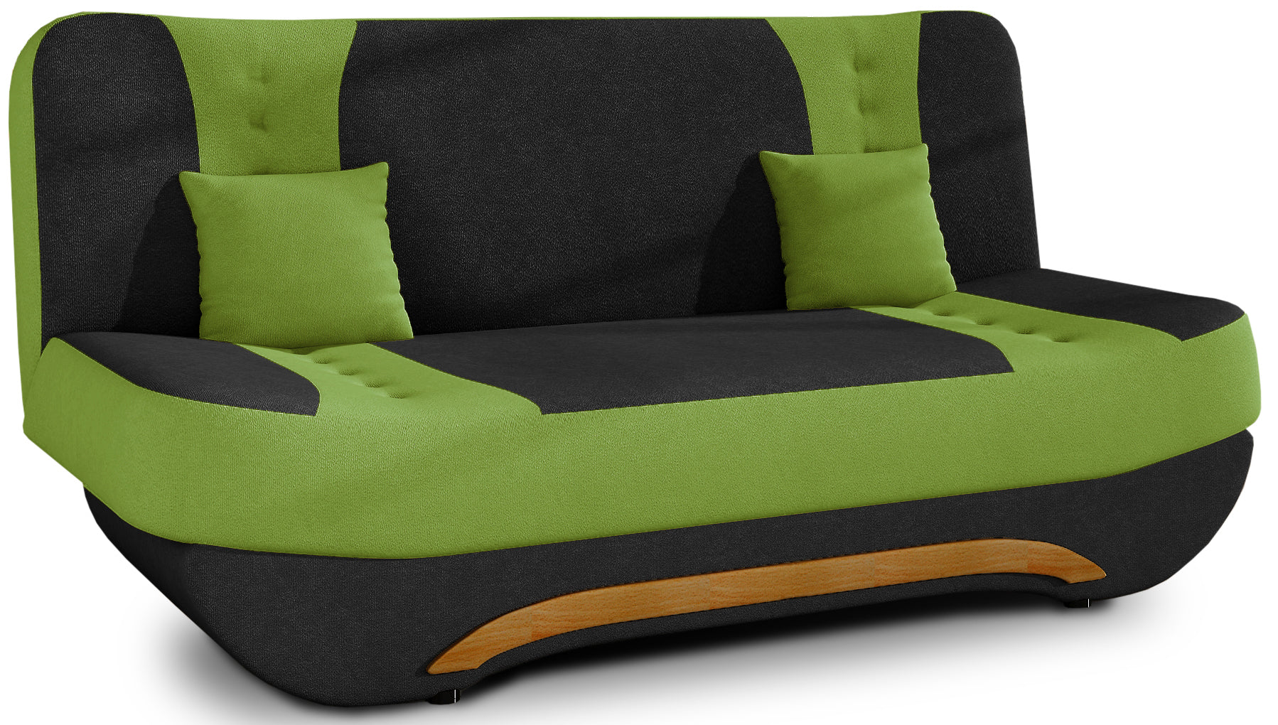 Wersalka Ewa II – ujęcie z przodu pod skosem, detal siedziska i kontrastowych wstawek Alova 42