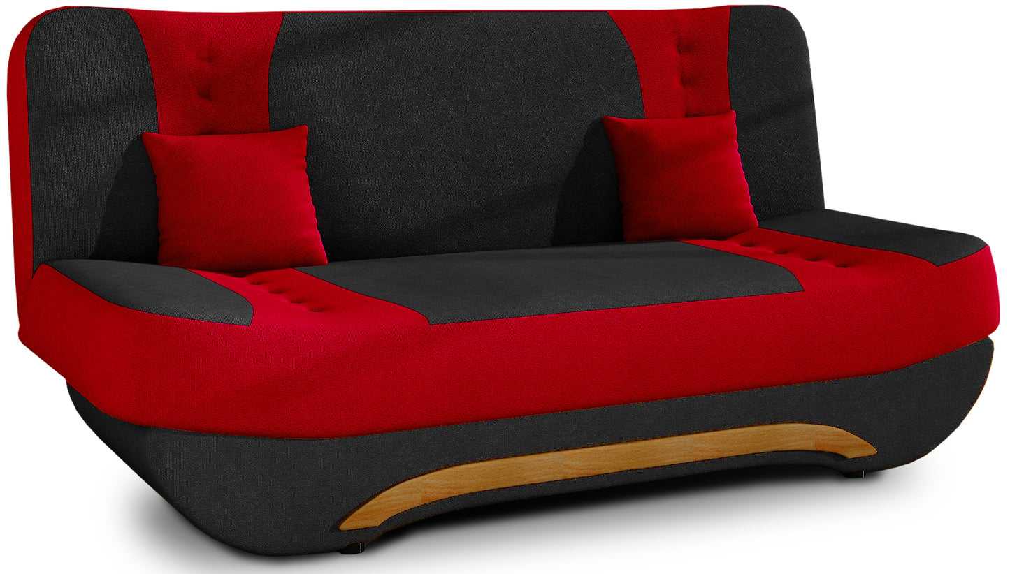 Wersalka Ewa II – ujęcie z boku, detale siedziska i oparcia w kolorze czarnym i czerwonym