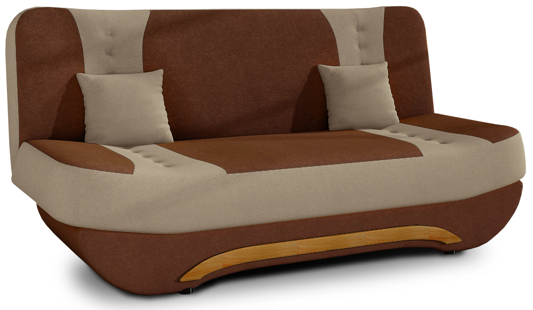 Wersalka Ewa II – ujęcie z przodu pod skosem, detal siedziska i kontrastowych wstawek Alova 07 beż