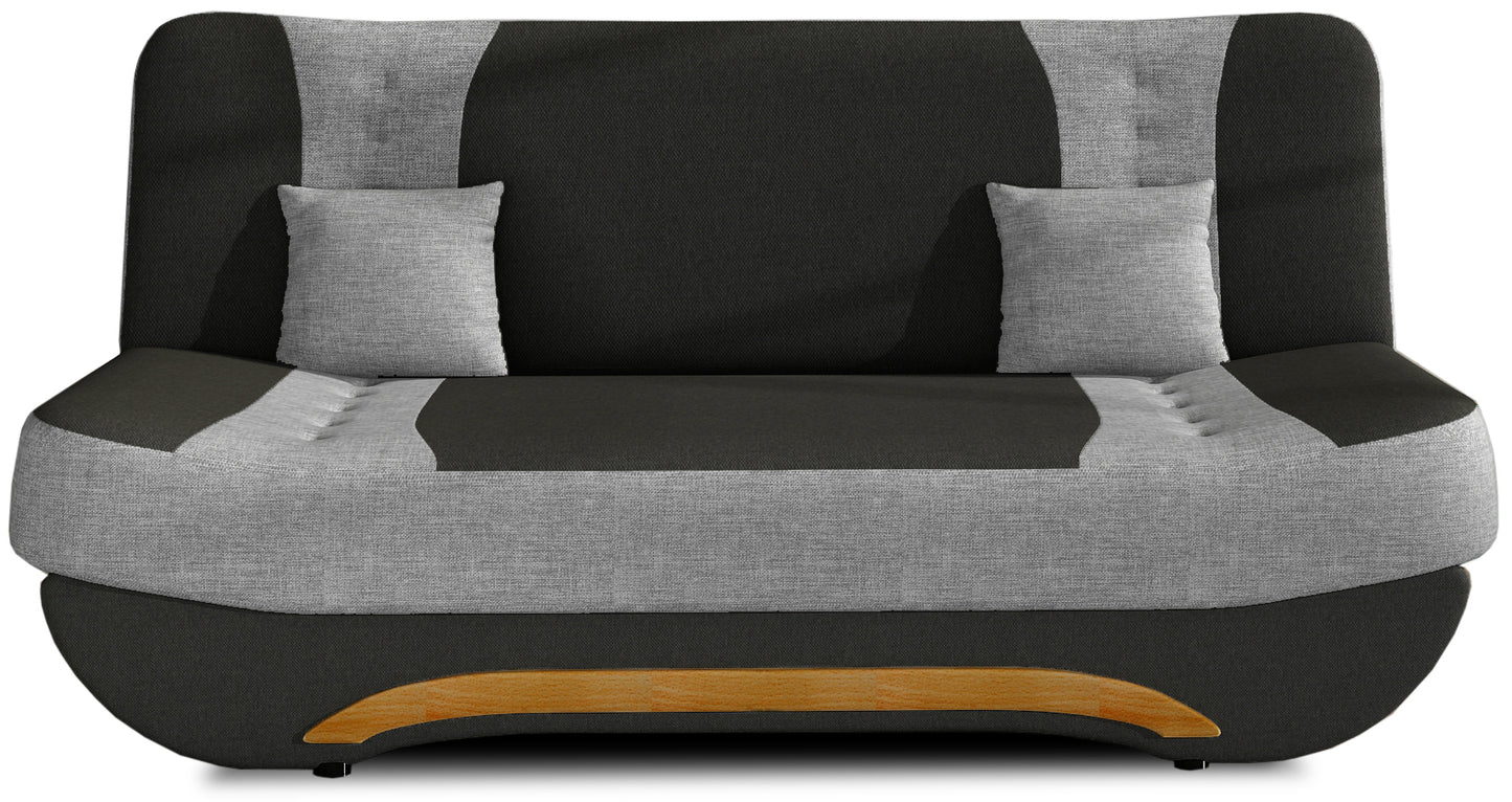 Wersalka Ewa II – widok z przodu, Sawana 14 czarny z wstawkami Sawana 21 szary