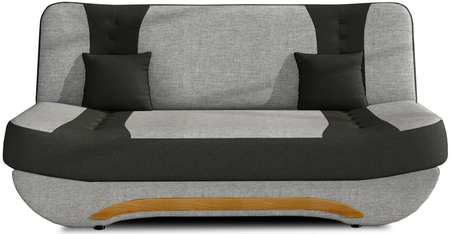 Wersalka Ewa II – widok z przodu, Sawana 21 szary z wstawkami Sawana 14 czarny