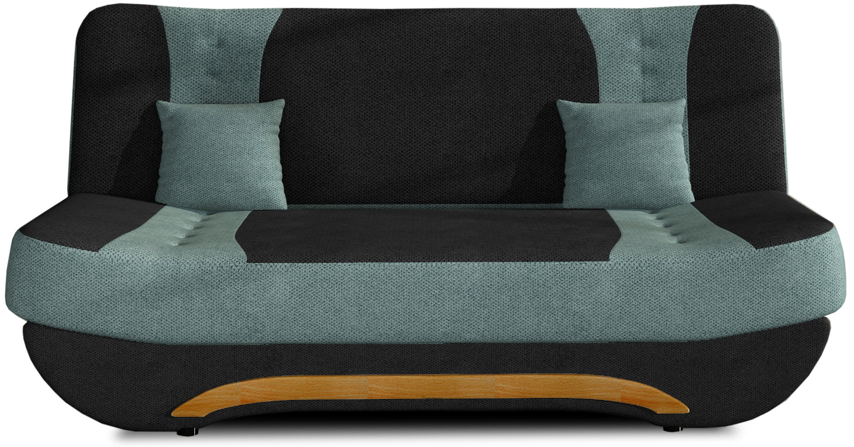 Wersalka Ewa II – widok z przodu, Soro 100 czarny z wstawkami Soro 34 jasnozielony