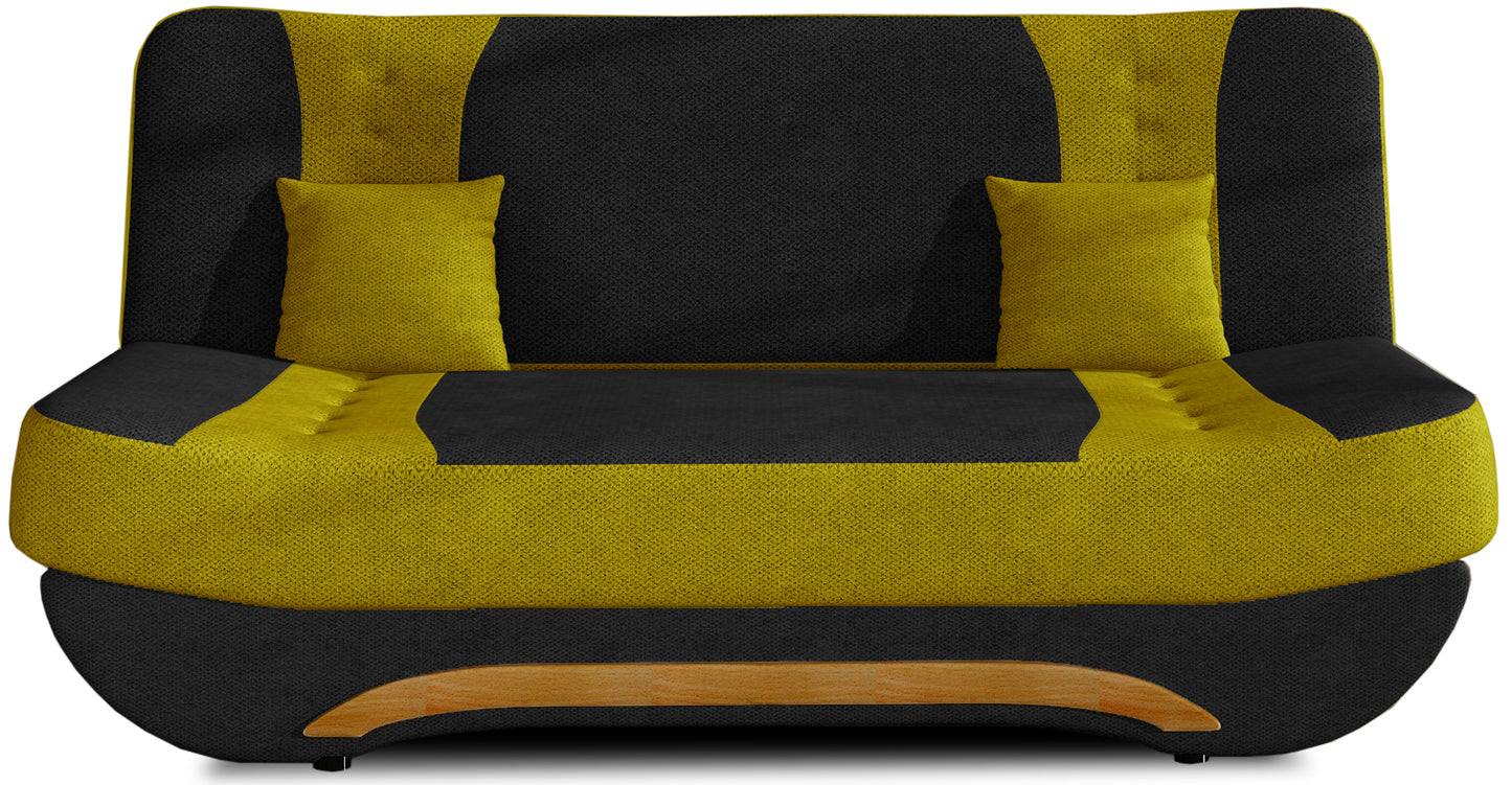 Wersalka Ewa II – przód, tkanina Soro 100 czarny z żółtymi wstawkami Soro 40