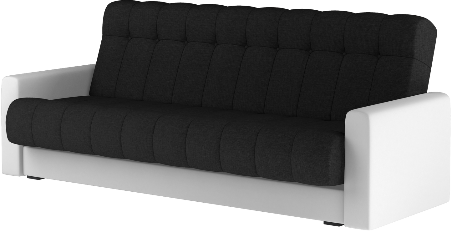 Wersalka Garett – ujęcie 3/4 z prawej, czarna tapicerka Sawana 14 z białymi akcentami Soft 17