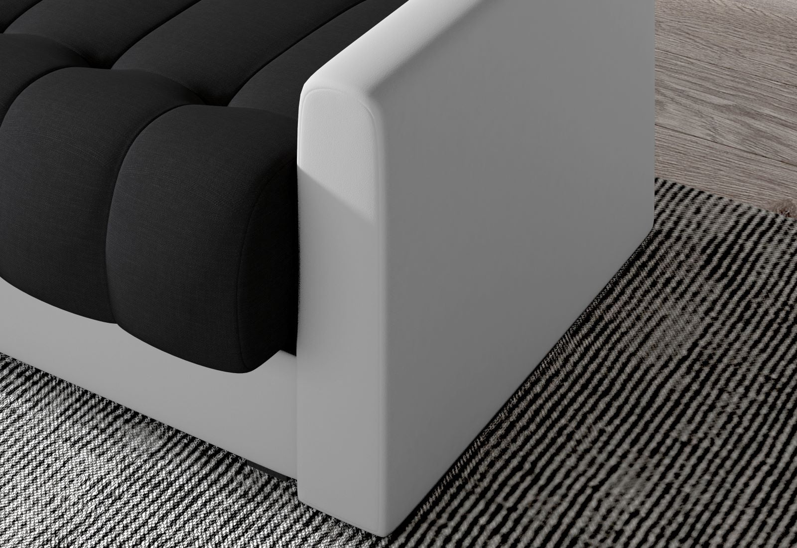 Garett – detal boku/podłokietnika, czarna Sawana 14 z akcentami Soft 17