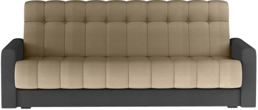 Wersalka Garett, widok z przodu — Monolith 09 jasnobrązowy, boki Monolith 97 ciemnoszary, pikowane oparcie