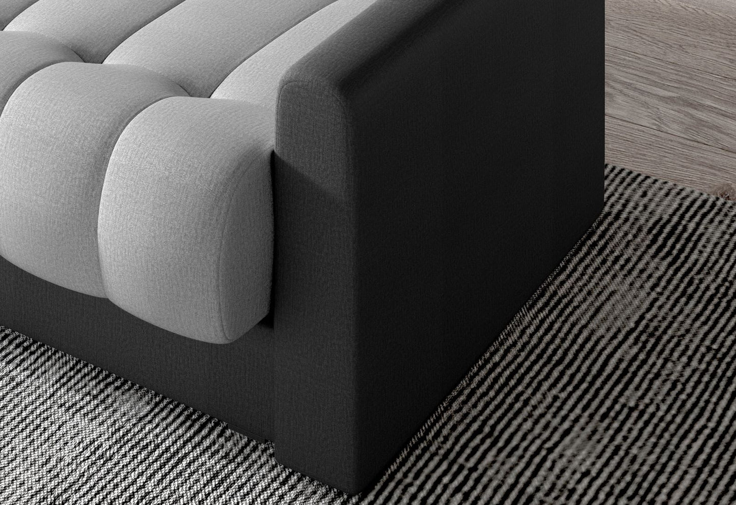 Zbliżenie oparcia, regularne pikowanie, tkanina Monolith 85 szary