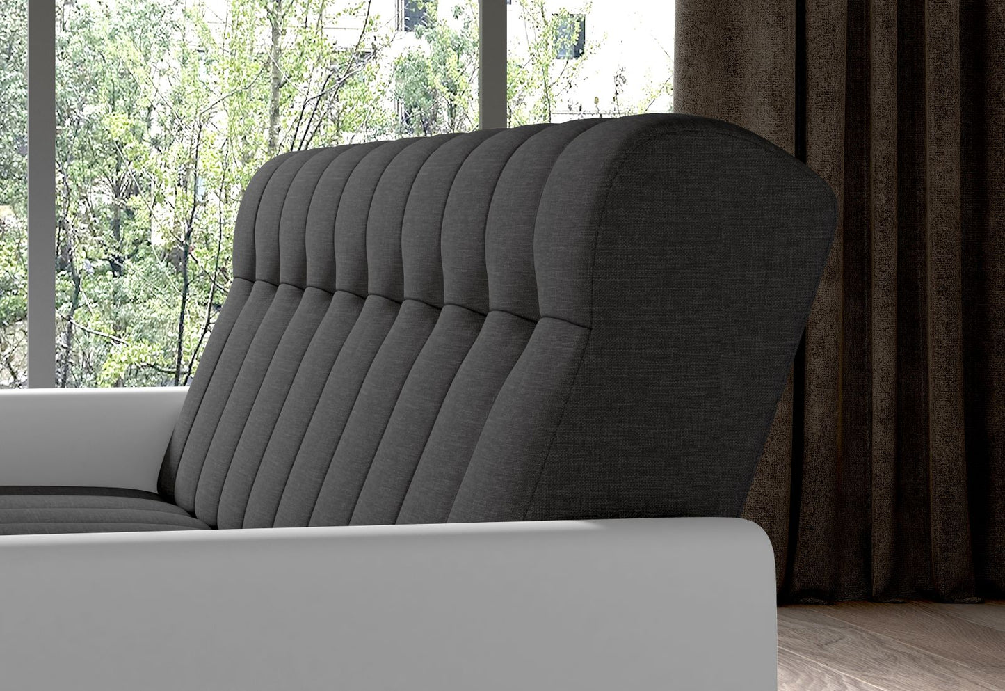 Wersalka Garett w nowoczesnej aranżacji – Sawana 05 ciemnoszary z białymi bokami Soft 17