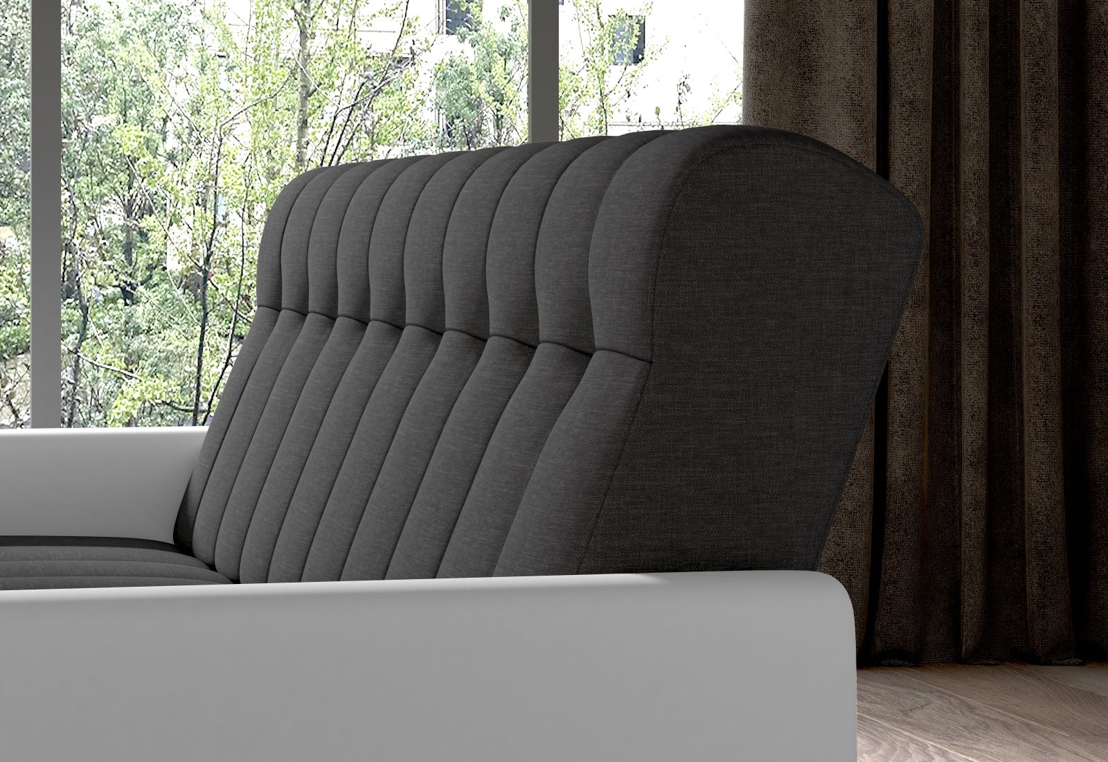 Wersalka Garett w nowoczesnej aranżacji – Sawana 05 ciemnoszary z białymi bokami Soft 17