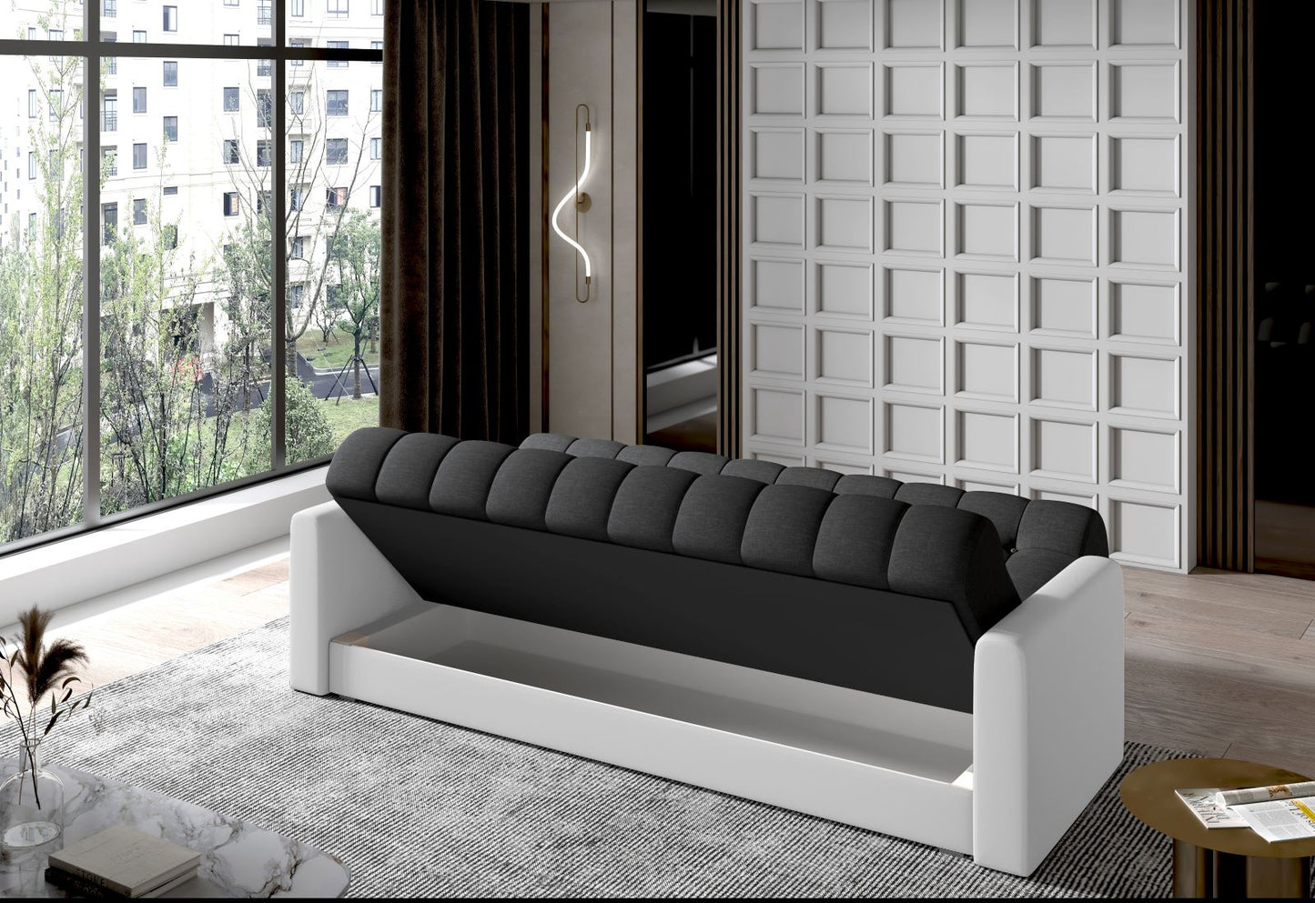 Zbliżenie pikowanego oparcia i siedziska – tkanina Sawana 05 ciemnoszary