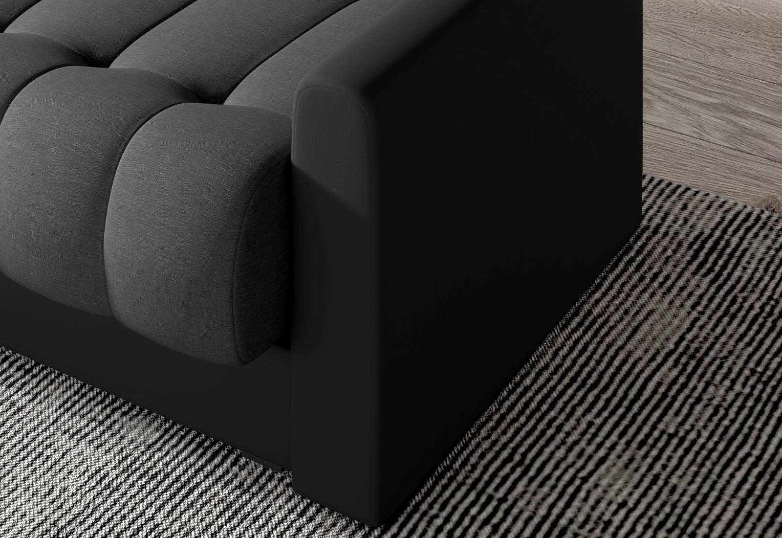 Wersalka Garett – ujęcie perspektywiczne, szara tapicerka