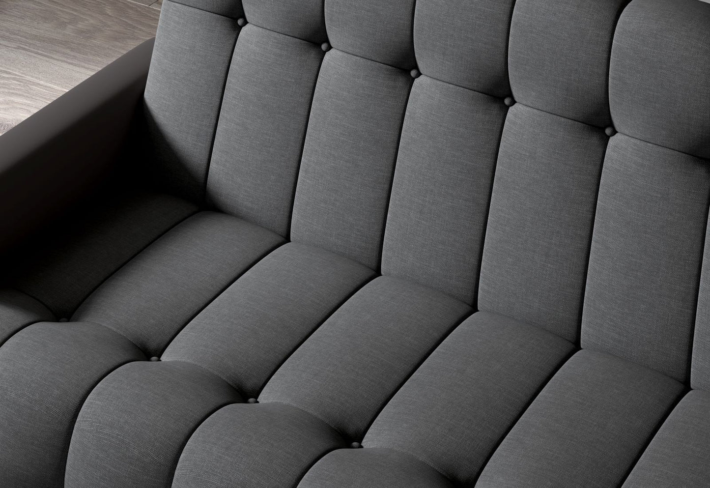 Garett – detal bocznej krawędzi i przeszyć, tkanina Sawana 21